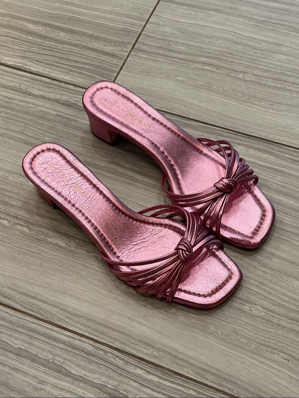 Loeffler Randall Metallic Pink Knot Slide Heels